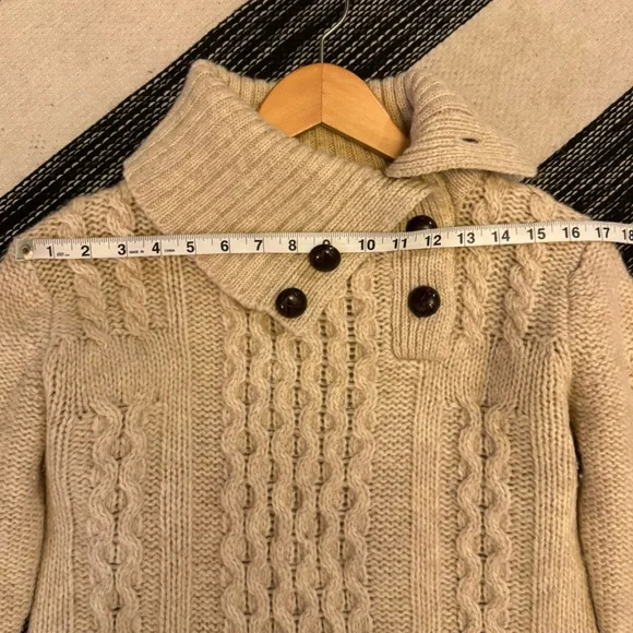 Vintage By Pops Women's Ivory Wool Cable Knit Button Up Collar Pull Over Sweater - Picture 9 of 14